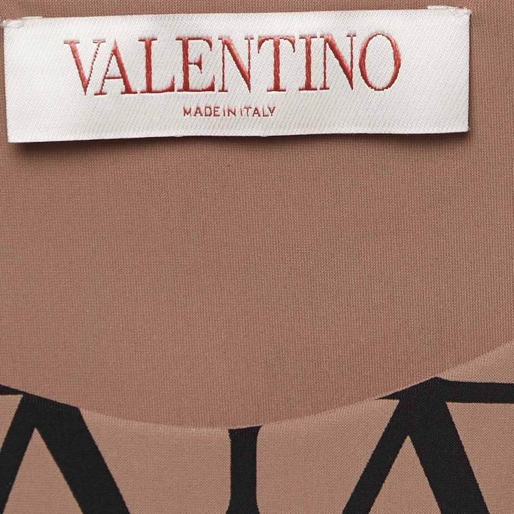 Pre Owned Valentino Beige/Black Logo Monogram Jersey Long Sleeve Bodysuit L