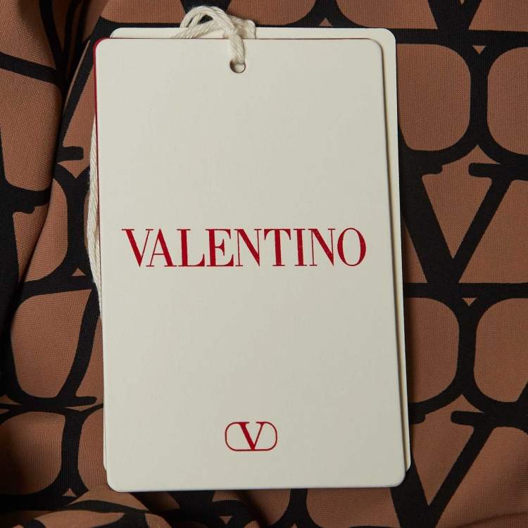 Pre Owned Valentino Beige/Black Logo Monogram Jersey Long Sleeve Bodysuit L