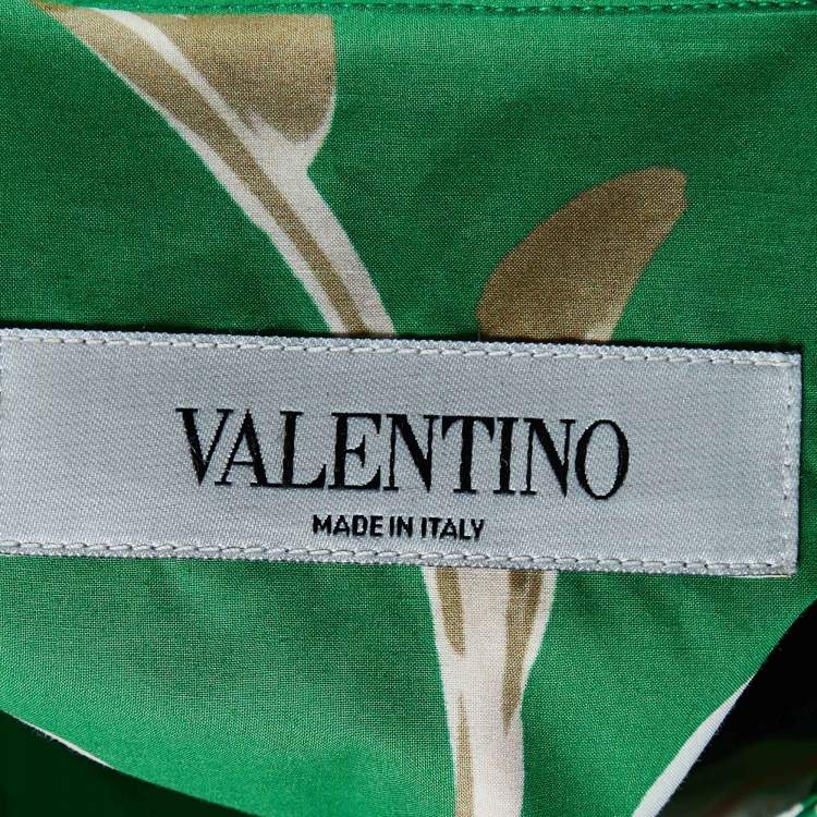 مملوكة مسبقًا Valentino Green Floral Print Cotton Belted Shirt Dress L