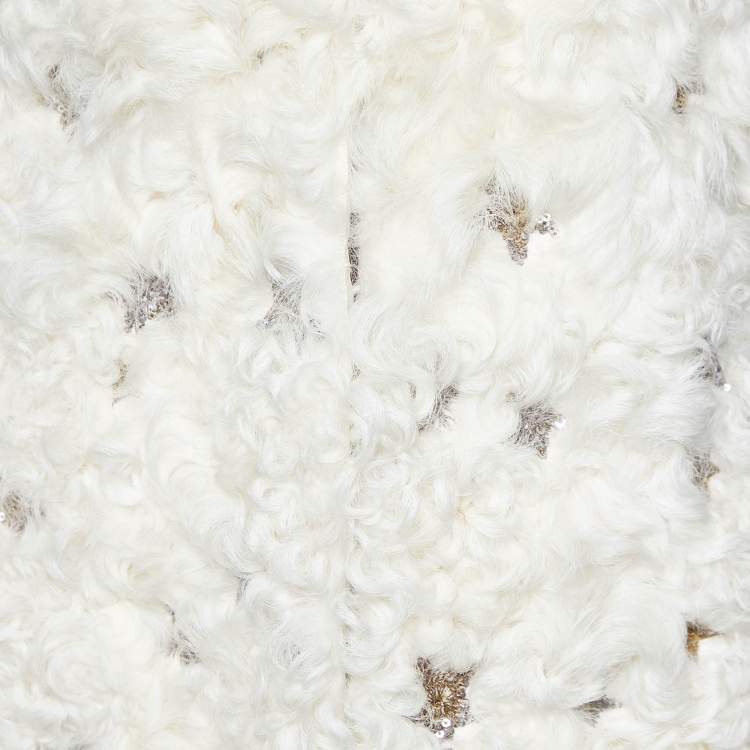 Pre Owned Valentino Cream Star Sequined Lamb Fur Gillet S