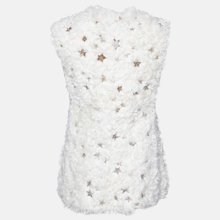 Pre Owned Valentino Cream Star Sequined Lamb Fur Gillet S