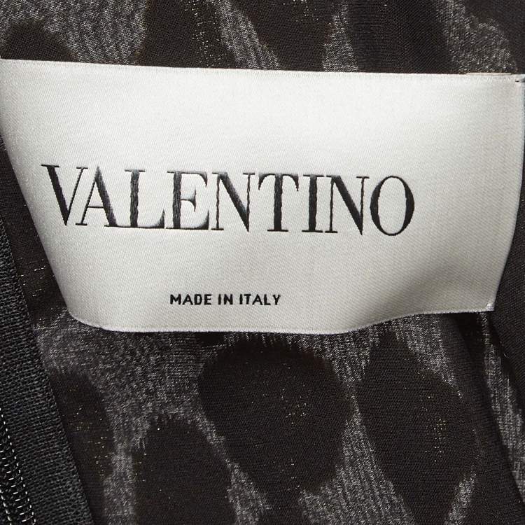 Pre Owned Valentino Black and Gold Leopard Patterned Silk Blend V Neck Jumpsuit M 