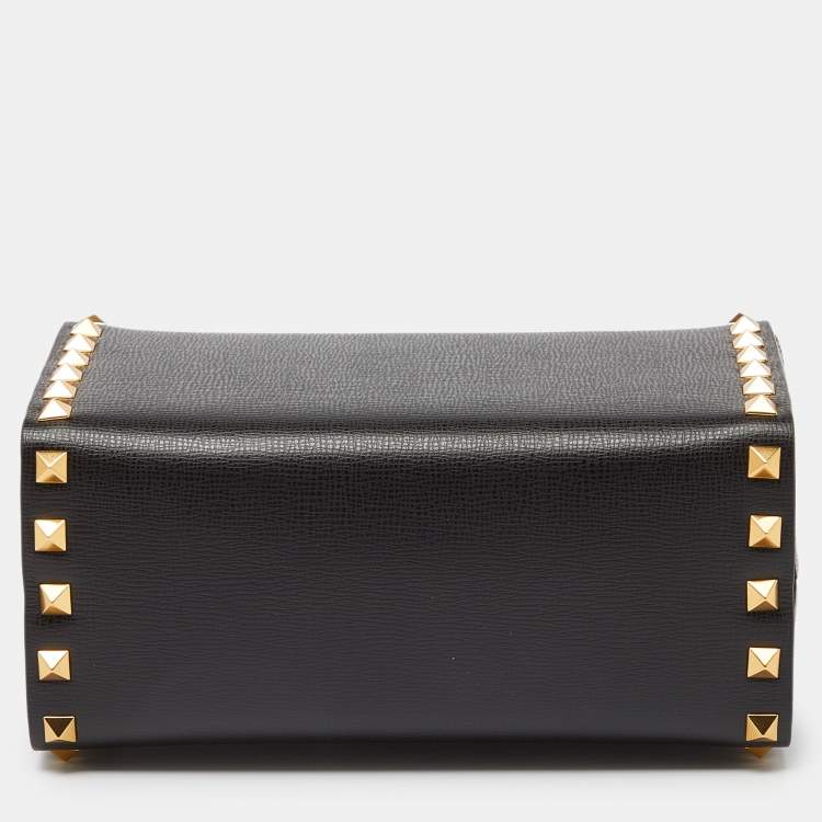 Pre Owned Valentino Black Leather Rockstud Alcove Box Top Handle Bag