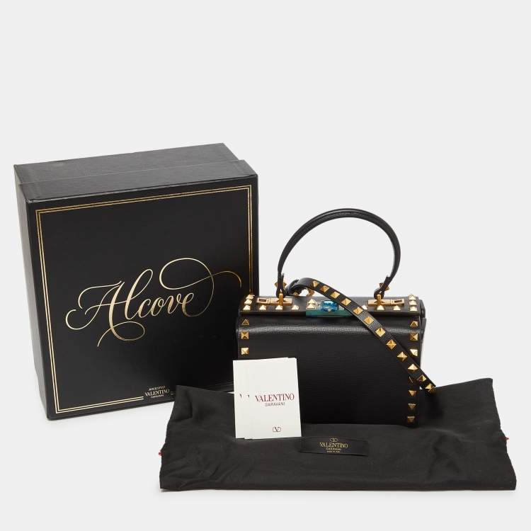 Pre Owned Valentino Black Leather Rockstud Alcove Box Top Handle Bag