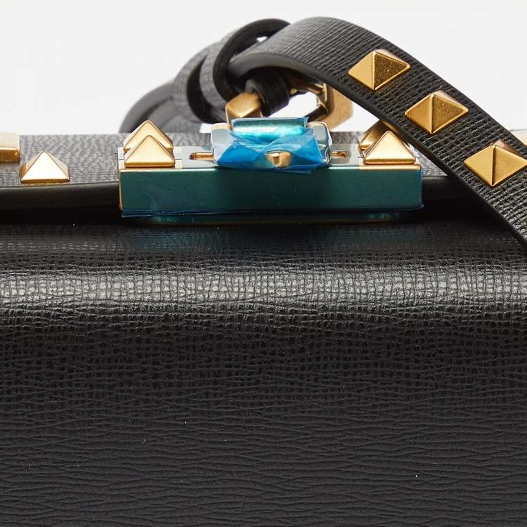 Pre Owned Valentino Black Leather Rockstud Alcove Box Top Handle Bag