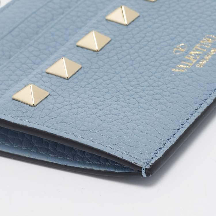 Pre Owned Valentino Blue Leather Rockstud Zip Card Holder