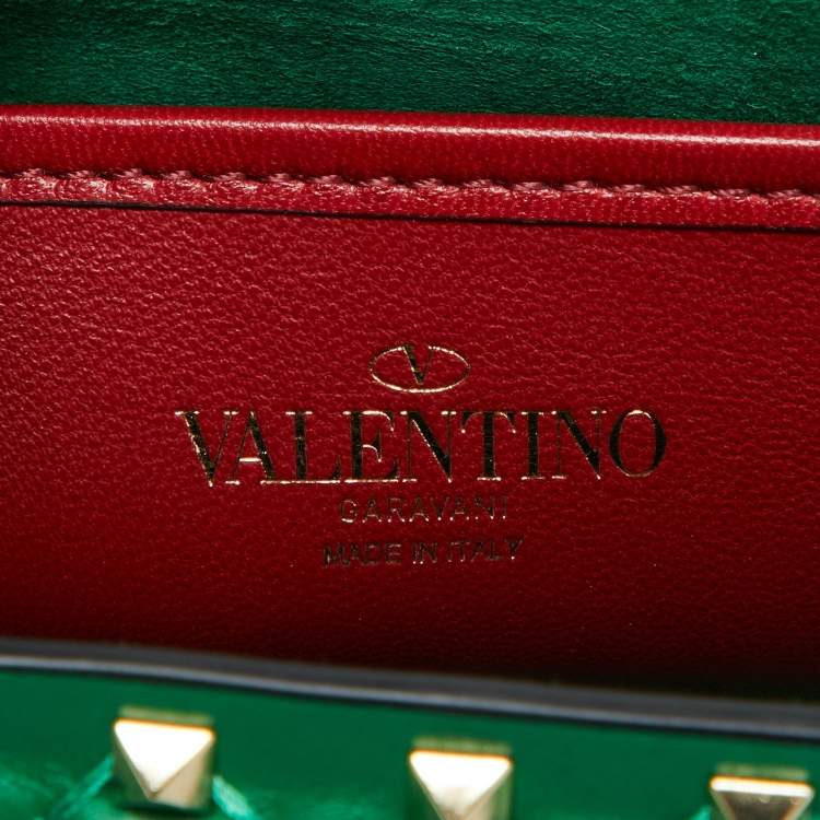 Pre Owned Valentino Green Quilted Leather Rockstud Spike Top Handle Bag