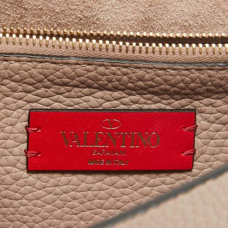 Pre Owned Valentino Beige Leather Rockstud Flap Crossbody Bag