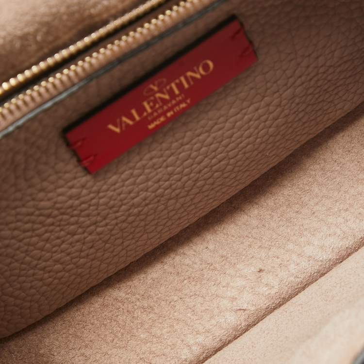 Pre Owned Valentino Beige Leather Rockstud Flap Crossbody Bag