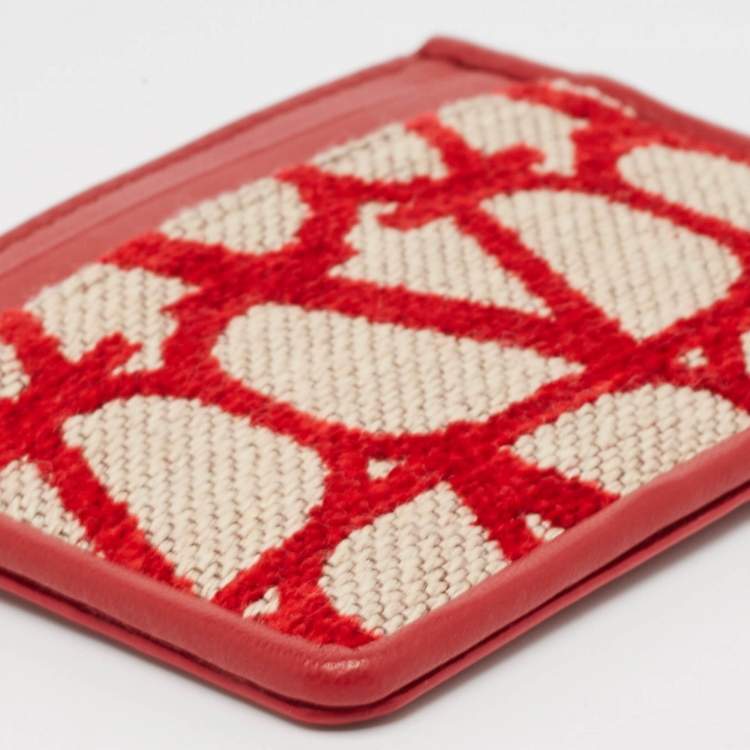 مملوكة مسبقًا Valentino Red/Beige Canvas and Leather Iconographe Card Holder