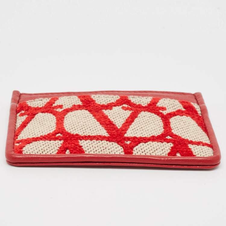مملوكة مسبقًا Valentino Red/Beige Canvas and Leather Iconographe Card Holder
