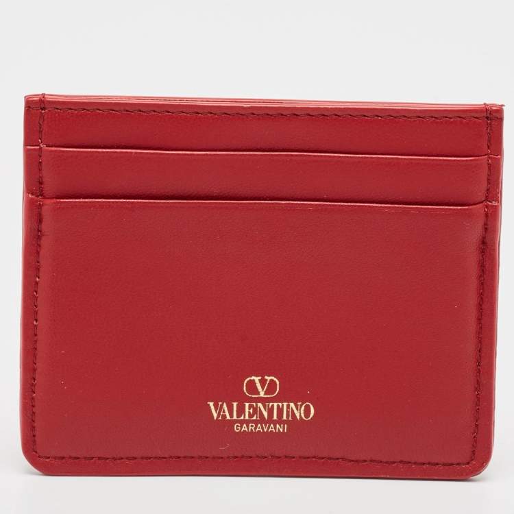 مملوكة مسبقًا Valentino Red/Beige Canvas and Leather Iconographe Card Holder