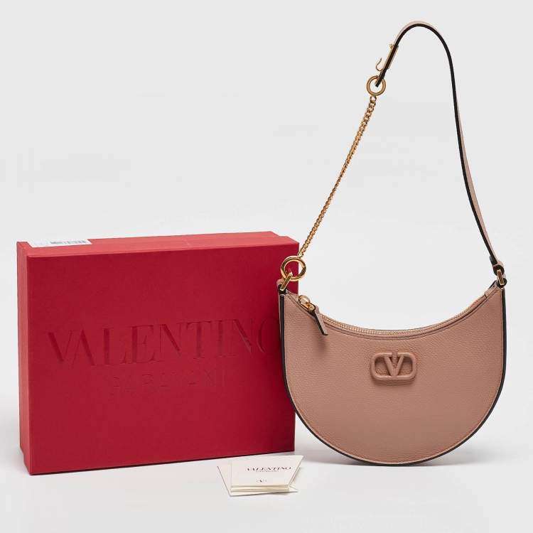 Pre Owned Valentino Rose Cannelle Leather Mini VLogo Hobo