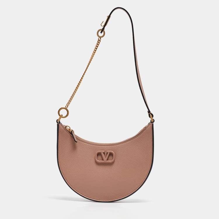 Pre Owned Valentino Rose Cannelle Leather Mini VLogo Hobo