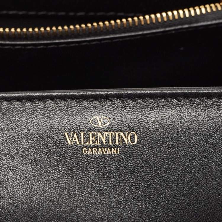 Pre Owned Valentino Black Leather Small One Stud Top Handle Bag