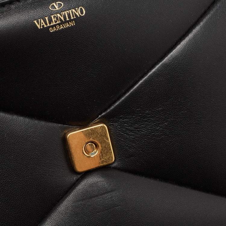 Pre Owned Valentino Black Leather Small One Stud Top Handle Bag
