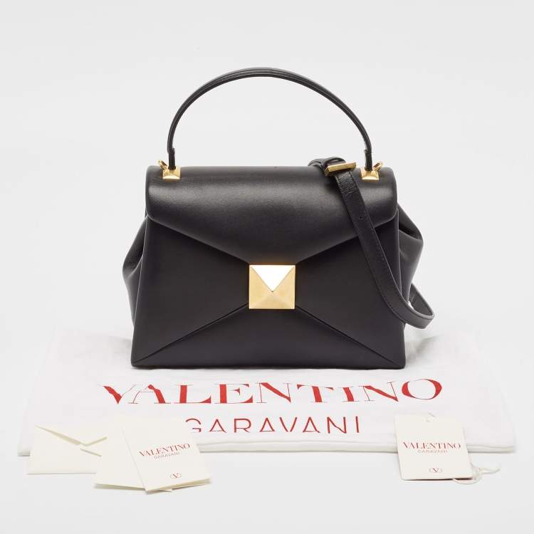 Pre Owned Valentino Black Leather Small One Stud Top Handle Bag