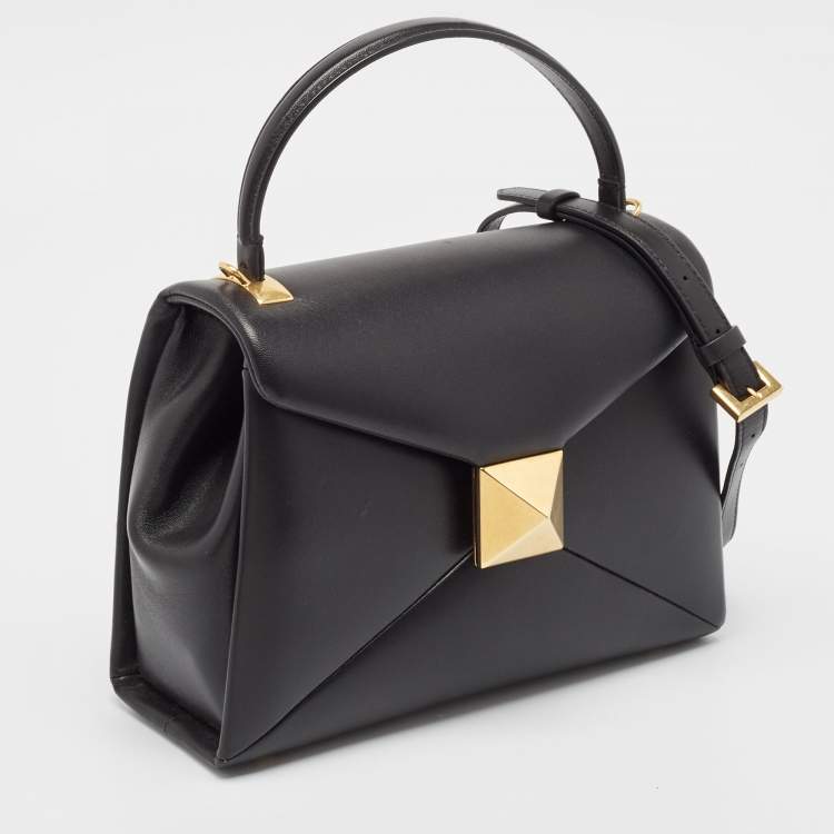 Pre Owned Valentino Black Leather Small One Stud Top Handle Bag