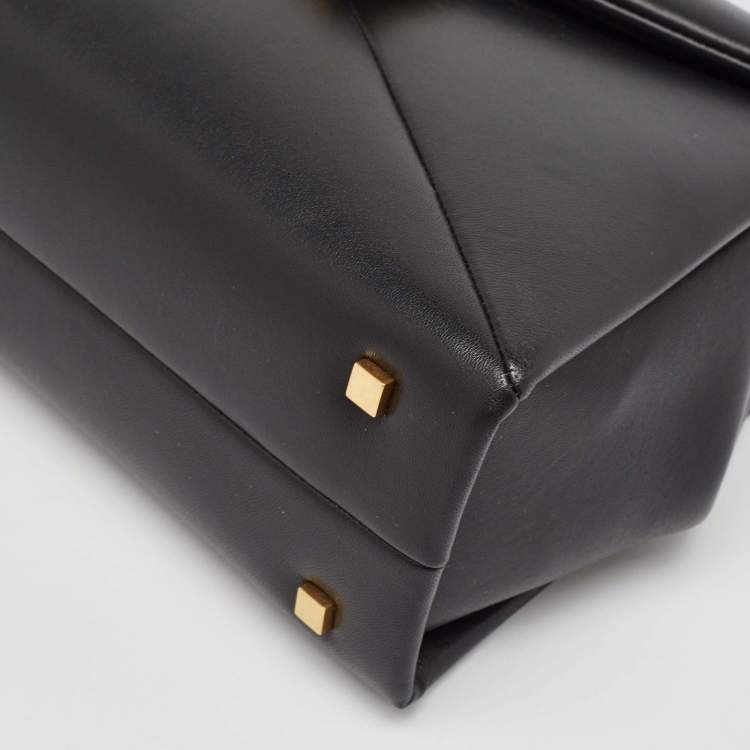 Pre Owned Valentino Black Leather Small One Stud Top Handle Bag