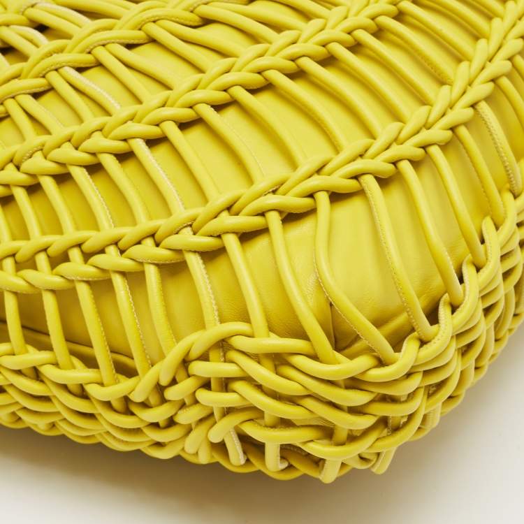 Pre Owned Valentino Yellow Woven Leather Allknots Shopper Tote
