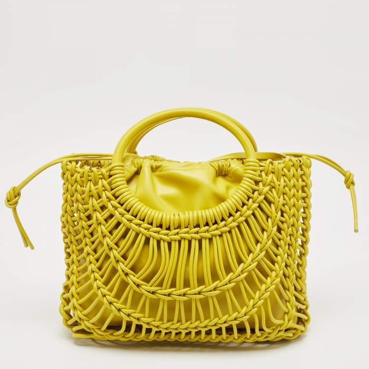 Pre Owned Valentino Yellow Woven Leather Allknots Shopper Tote