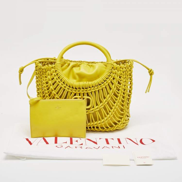 Pre Owned Valentino Yellow Woven Leather Allknots Shopper Tote