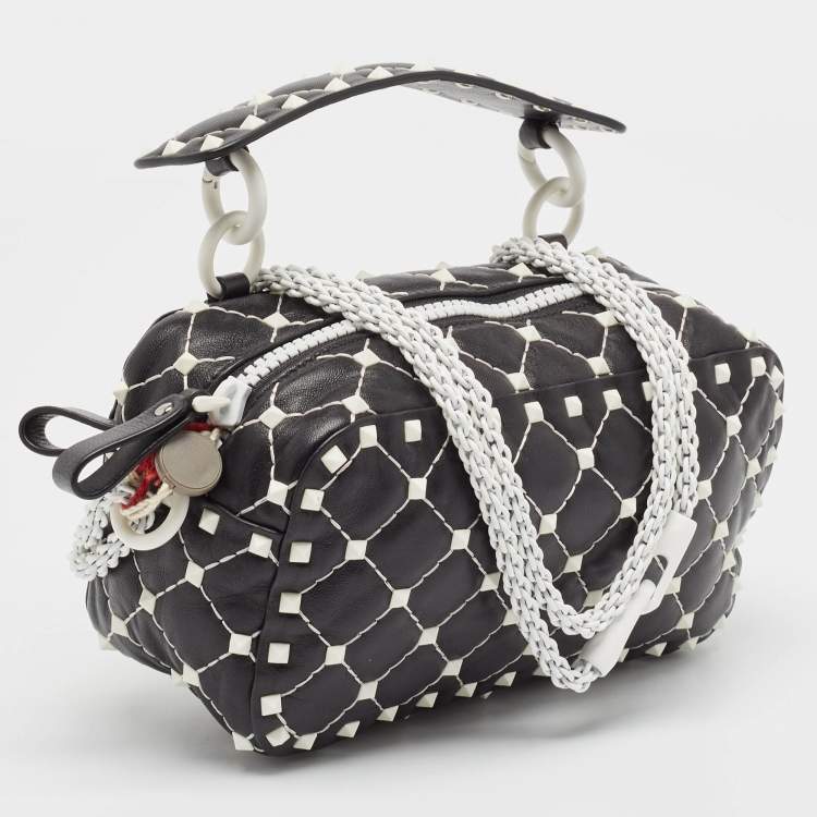 Pre Owned Valentino Black Quilted Leather Rockstud Spike Camera Crossbody Bag