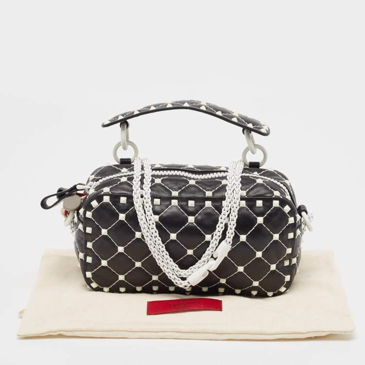 Pre Owned Valentino Black Quilted Leather Rockstud Spike Camera Crossbody Bag