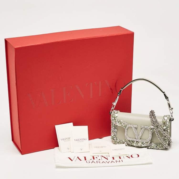 Pre Owned Valentino Grey Leather Small Jeweled Loco Shoulder Bag
