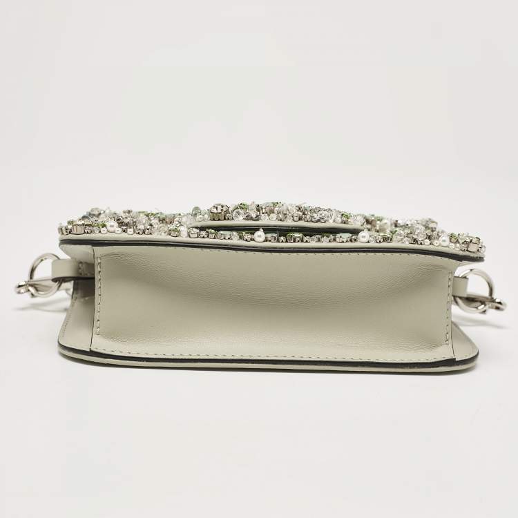 Pre Owned Valentino Grey Leather Small Jeweled Loco Shoulder Bag