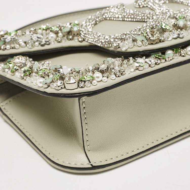 Pre Owned Valentino Grey Leather Small Jeweled Loco Shoulder Bag