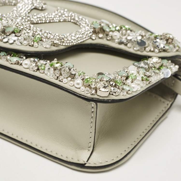 Pre Owned Valentino Grey Leather Small Jeweled Loco Shoulder Bag