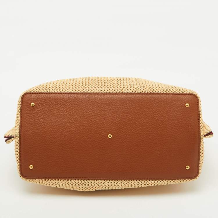 Pre Owned Valentino Tan/Natural Woven Raffia and Leather Medium Summer Tote