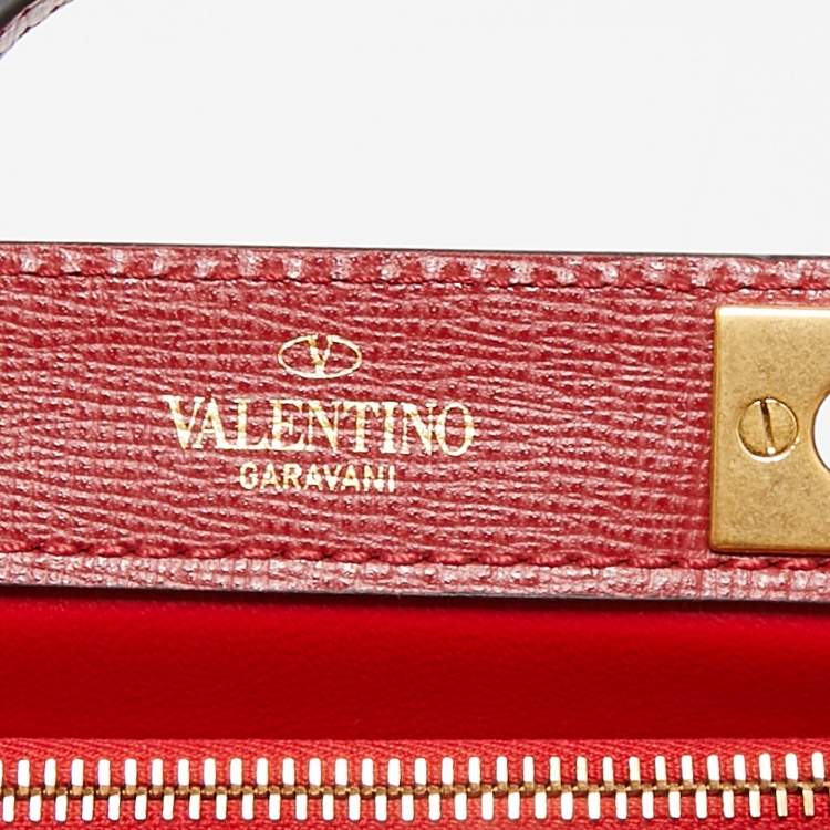 Pre Owned Valentino Red Leather Medium VLogo Stud Alcove Tote