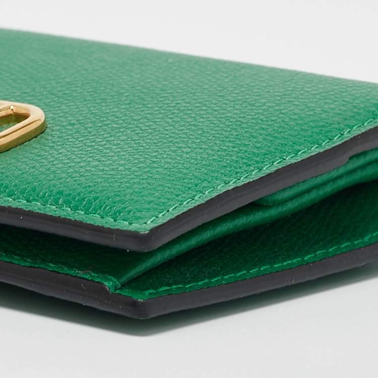مملوكة مسبقًا Valentino Green Leather VLogo Flap Card Case