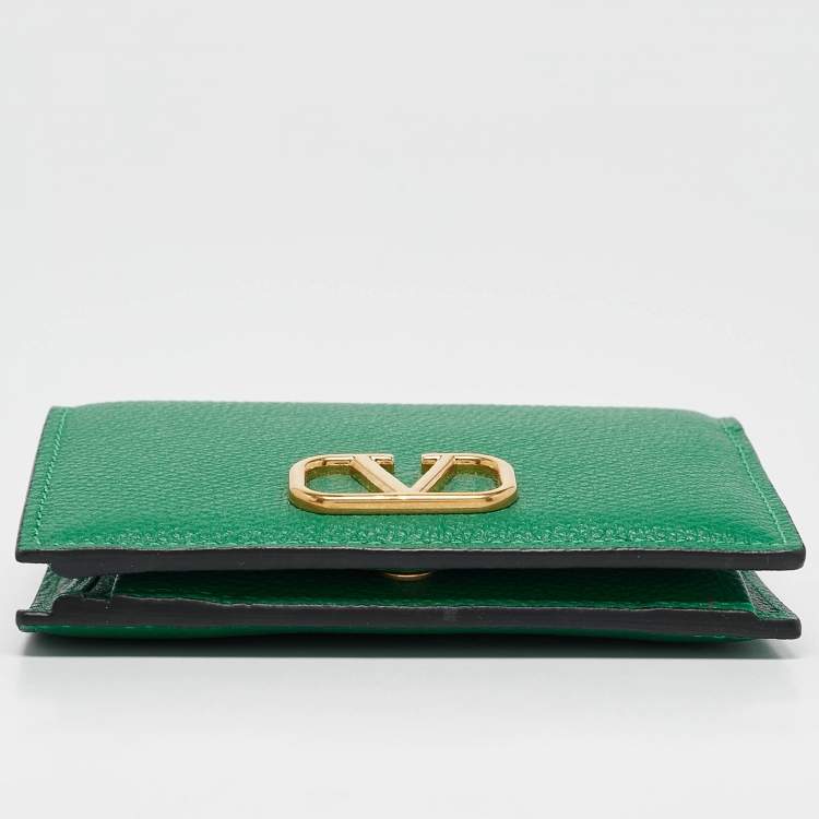 مملوكة مسبقًا Valentino Green Leather VLogo Flap Card Case