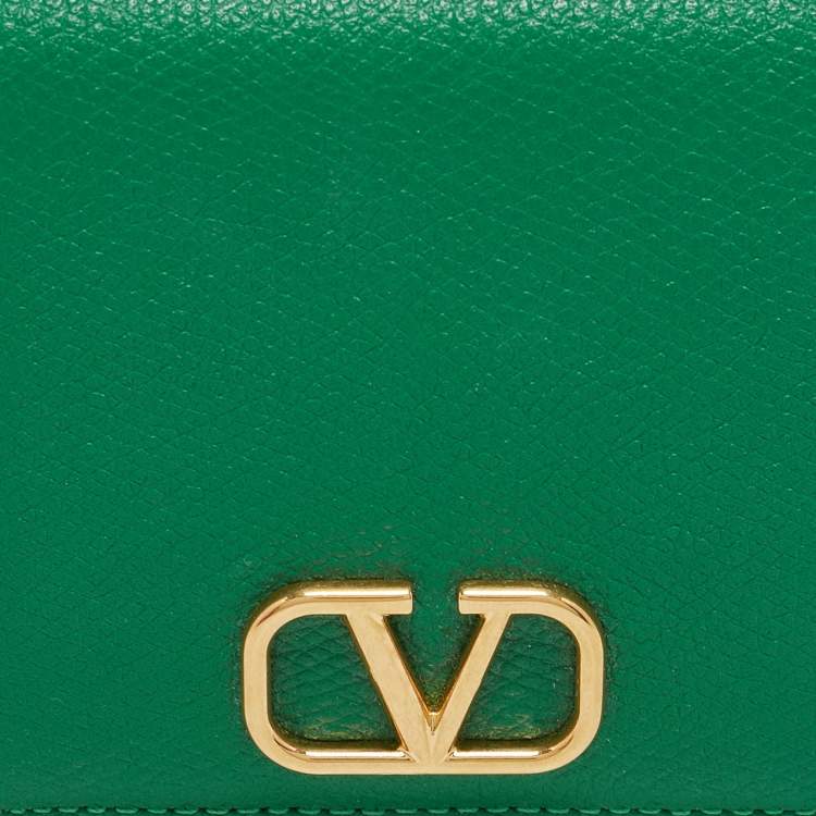 مملوكة مسبقًا Valentino Green Leather VLogo Flap Card Case