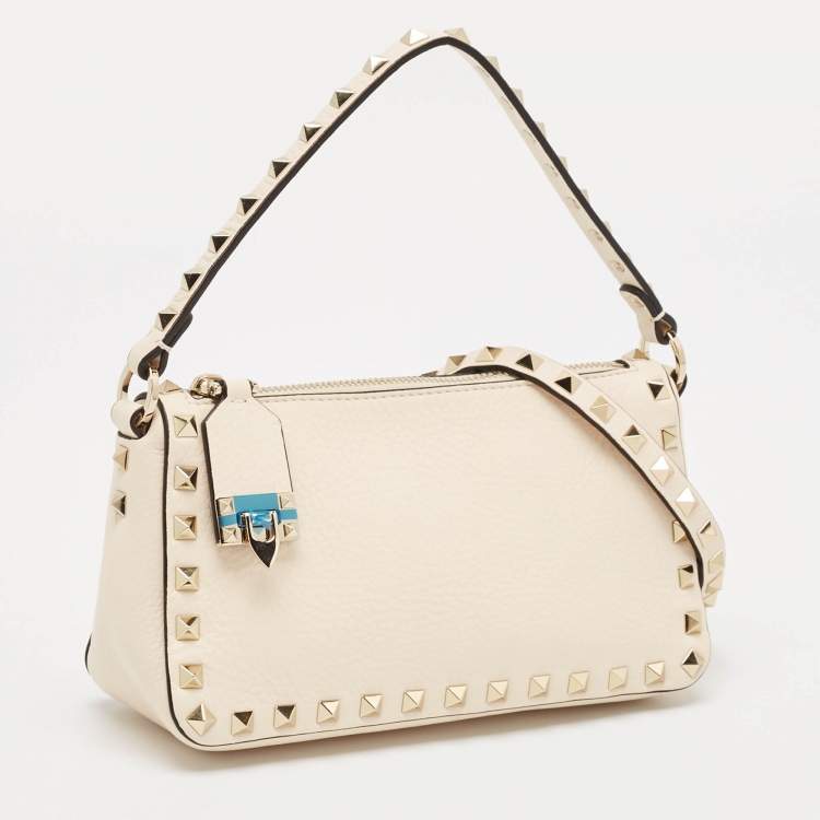 Pre Owned Valentino Light Ivory Leather Small Rockstud Crossbody Bag