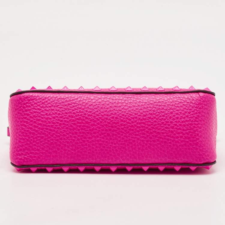 Pre Owned Valentino Pink Leather Small Rockstud Flip Lock Shoulder Bag