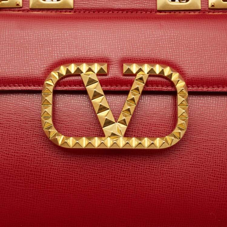 Pre Owned Valentino Red Leather Medium Rockstud Alcove Tote