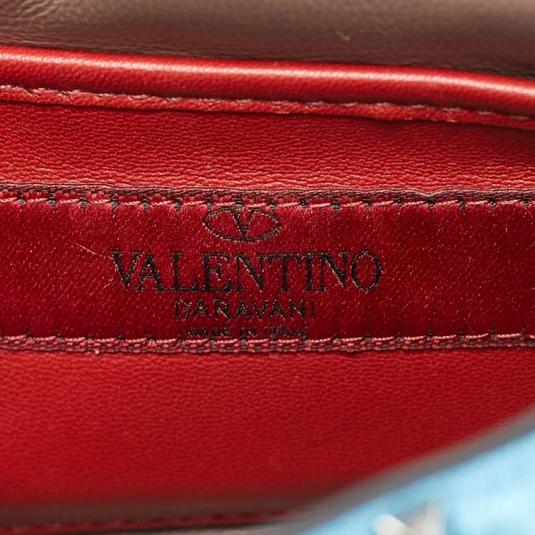 Pre Owned Valentino Metallic Blue Quilted Leather Small Rockstud Spike Top Handle Bag