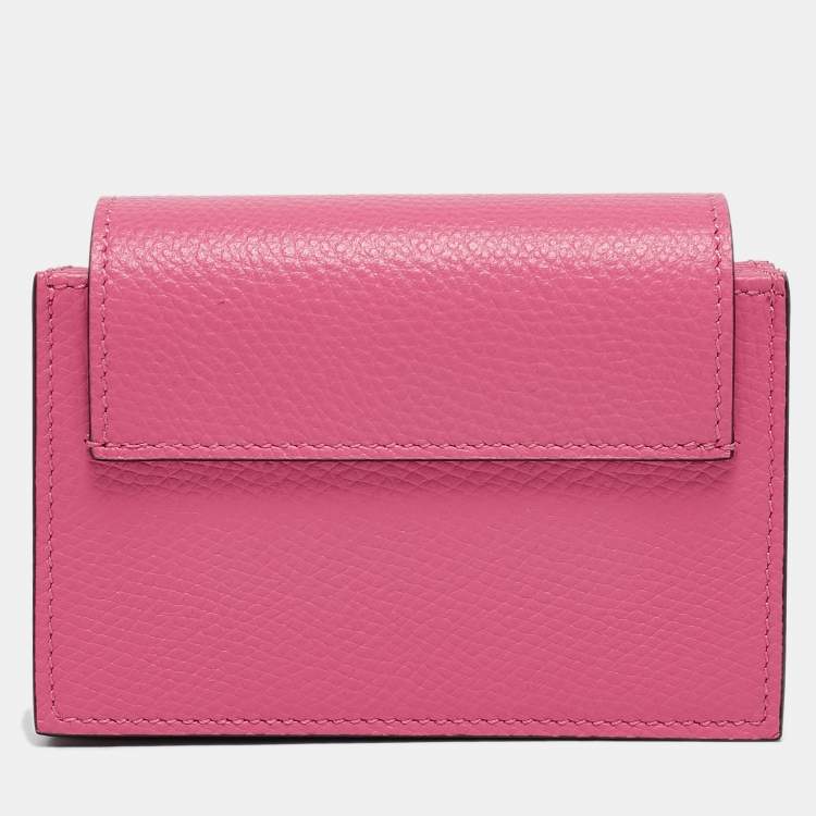 مملوكة مسبقًا Valentino Pink Leather VLogo Gusset Card Case