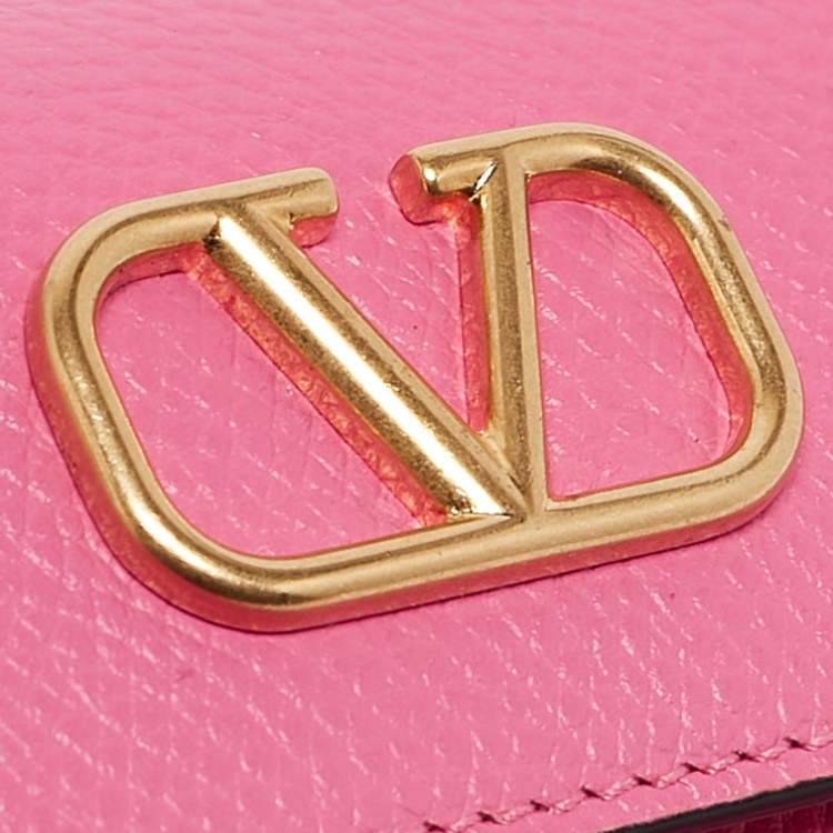 مملوكة مسبقًا Valentino Pink Leather VLogo Gusset Card Case