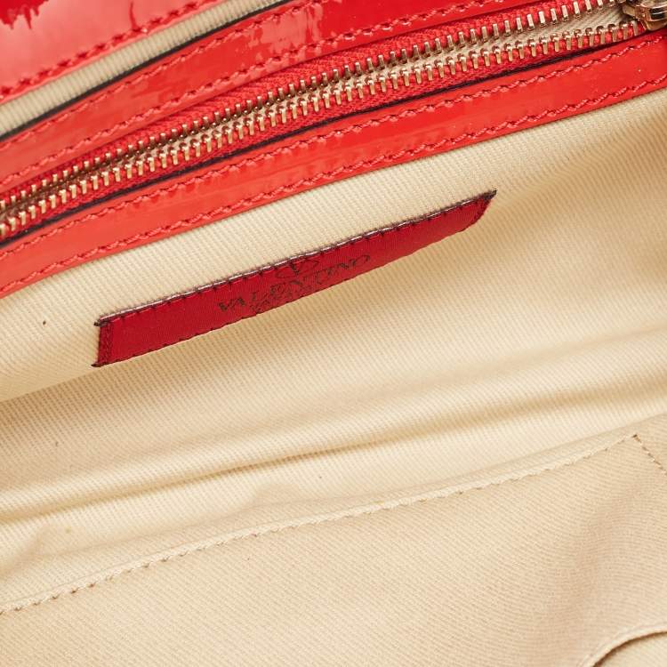 Pre Owned Valentino Orange/Beige Patent  and Leather Aphrodite Bow Clutch