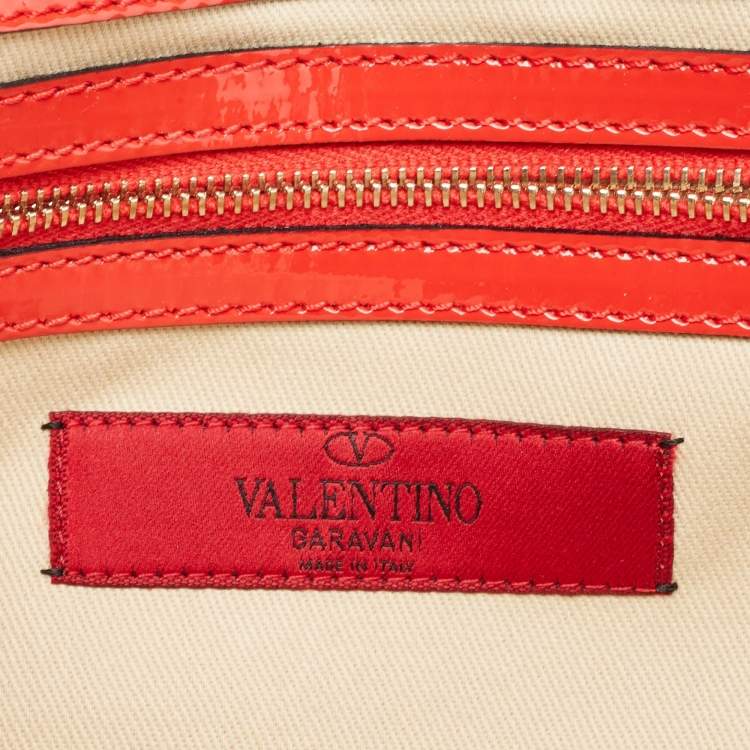 Pre Owned Valentino Orange/Beige Patent  and Leather Aphrodite Bow Clutch