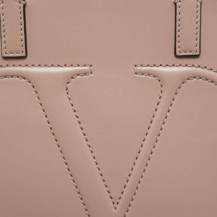 Pre Owned Valentino Beige Poudre Leather Small VLogo Walk Tote