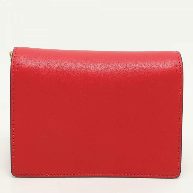 Pre Owned Valentino Red Leather VRing Chain Crossbody Bag
