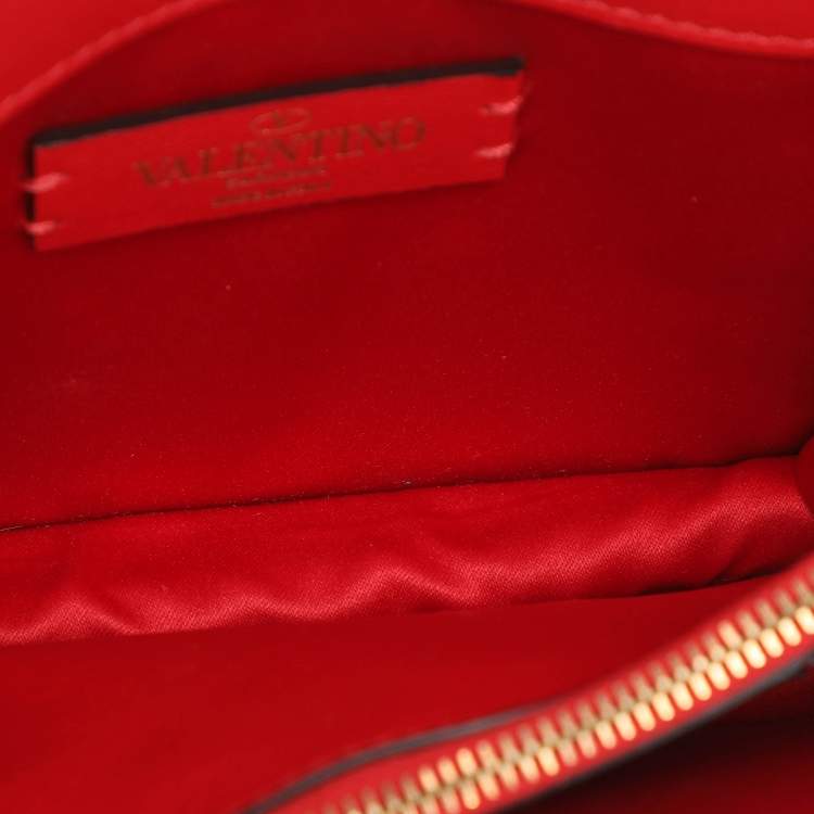 Pre Owned Valentino Red Leather VRing Chain Crossbody Bag