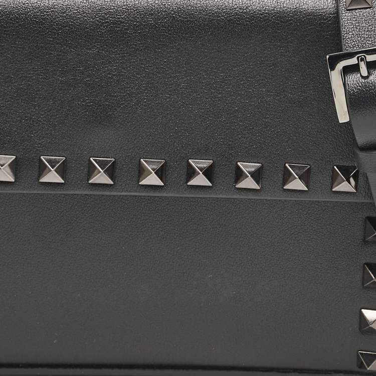 Pre Owned Valentino Black Leather Rockstud Flap Crossbody Bag