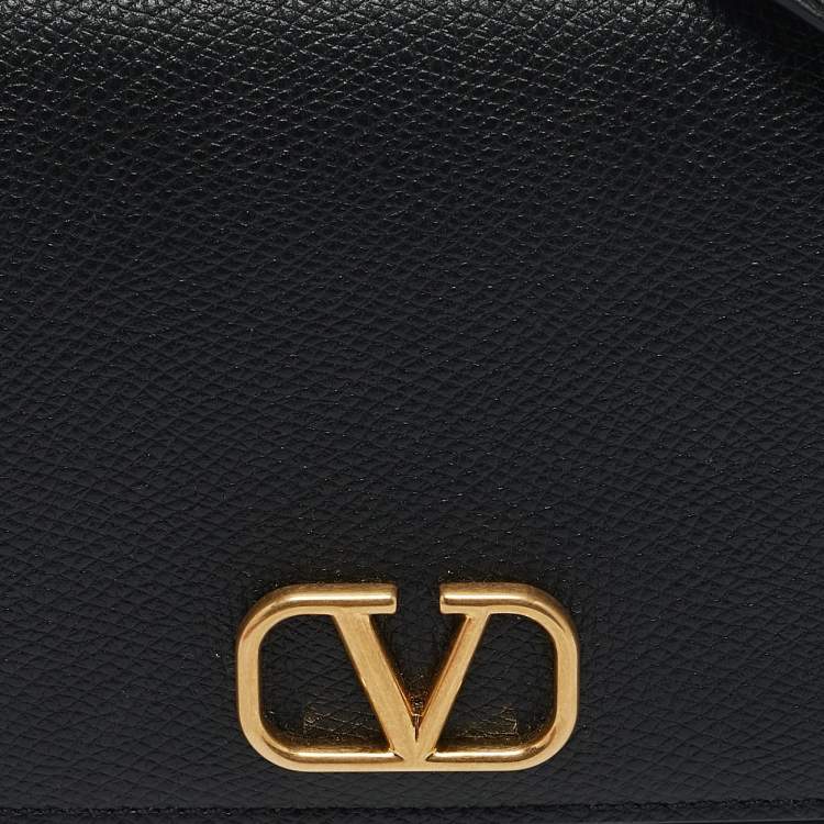 Pre Owned Valentino Black Leather VLogo Chain Clutch